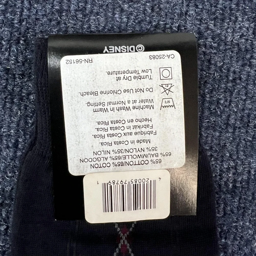 Disney Store Socks Mens One‎ Size Black Mickey Mouse Argyle Crew Mid Calf